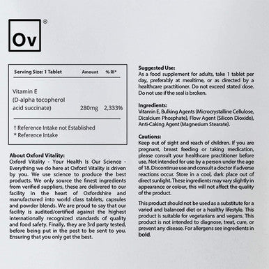 Vitamin E 420 IU Tablets | Prevention of Oxidative Damage | by Oxford Vitality (120)