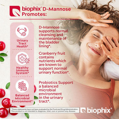 Biophix D-Mannose With Cranberry And Probiotics, D Mannose 1000Mg Capsules Serving - 120 Vcaps - Support Urinary Tract Health For Women And Men, Bladder Health And Digestive Well Being