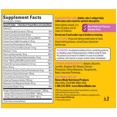 Nature Made Prenatal With Folic Acid + Dha Prenatal Vitamin And Mineral Supplement For Daily Nutritional Support 60 Softgels 60 Day Supply