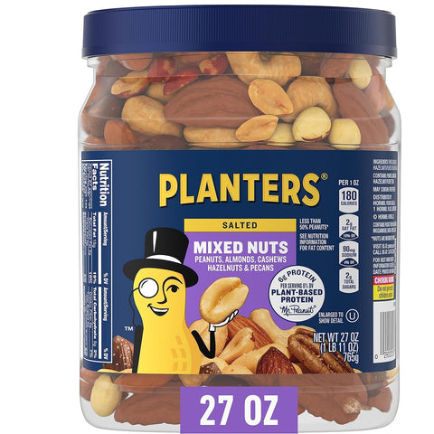 PLANTERS Deluxe Unsalted Mixed Nuts, Plant Based Protein, 34.5 Oz (1 Ct) | Mixed Nuts: Cashews, Almonds, Hazelnuts, Pecans, Pistachios. Snacks for Adults. Resealable Jar. Party Snack