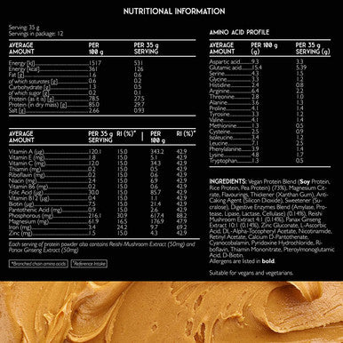 Vegan Protein Powders - Plant Based Protein Powder 420g - Caramel Cookies Flavour - Enriched with Reishi, Ginseng, Vitamins, Minerals, Enzymes - Sugar Free & Lactose Free - 100% Natural Complete BCAA