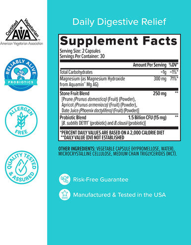 Zenwise No Irregularity Magnesium Vegan Probiotics Constipation Protection and Digestive Relief with Prune Apricot and Date Juice for Women and Mens Digestive and Immune Health 60 Count