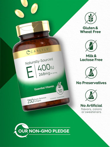 Carlyle Vitamin E 400 IU Softgels | 250 Count | Naturally Sourced | Non-GMO and Gluten