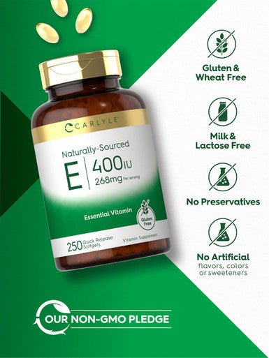 Carlyle Vitamin E 400 Iu | 250 Softgels | Naturally Sourced | Non-Gmo And Gluten Free