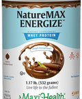 Maxi Health NatureMax EnergizeTM Whey Protein Powder- Energy Support Meal Replacement - 20g Protein Per Serving - Natural Chocolate Flavor - Kosher Dairy Vitamin - 1.17lb