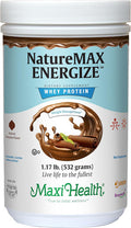 Maxi Health NatureMax EnergizeTM Whey Protein Powder- Energy Support Meal Replacement - 20g Protein Per Serving - Natural Chocolate Flavor - Kosher Dairy Vitamin - 1.17lb