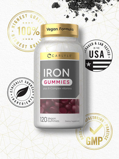 Carlyle Iron Gummies | Plus B-Complex Vitamins | 120 Count | Vegan, Non-GMO, and Gluten Free Supplement for Adults