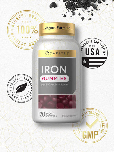 Carlyle Iron Gummies | Plus B-Complex Vitamins | 120 Count | Vegan, Non-Gmo, And Gluten Free Supplement For S