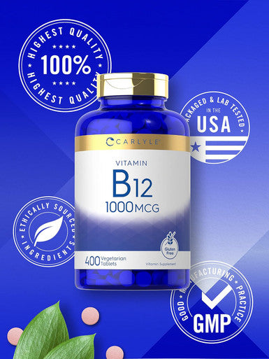 Carlyle Vitamin B12 1000mcg | 400 Tablets | Vegetarian Non-GMO Gluten Supplement