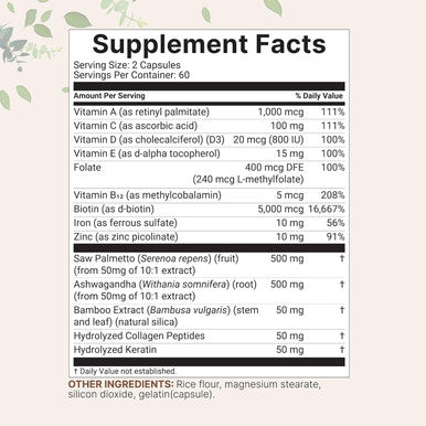 Micro Ingredients Hair Growth Vitamins Complex 120 Capsules | 14-in-1 Formula with 5000mcg Biotin Collagen Keratin Vitamin C Saw Palmetto & More | Vitaminas Para El Cabello | Promotes Natural Growth & Thickness