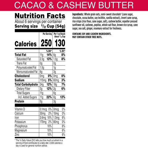 Bear Naked Granola Cereal, Whole Grain Granola, Breakfast Snacks, Cacao and Cashew Butter Crunch, 11oz Bag (1 Bag)