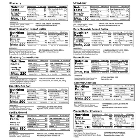 Rx Protein Bar Assorted Variety Pack, 20 Count ÃƒÂ¢Ã¢â€šÂ¬Ã¢â‚¬Å“ Chocolate Sea Salt, Blueberry, Coconut Chocolate, Peanut Butter, Strawberry, Peanut Butter Chocolate, Vanilla Almond, Honey Cinnamon Peanut Butter, Blueberry Cashew Butter & Dark Chocolate Peanut Butter