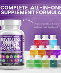 Resveratrol Berberine Grape Seed Quercetin Polyphenol Supplement 60 ct