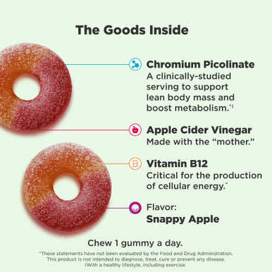 OLLY Metabolism Gummy Rings Apple Cider Vinegar Vitamin B12 Chromium Energy and Digestive Health Chewable Supplement Apple Flavor 30 Count
