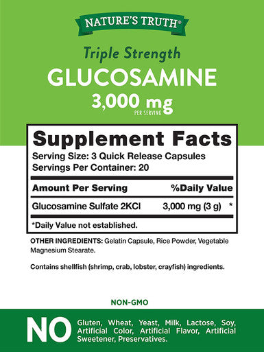 Glucosamine Sulfate 3000mg | 60 Capsules | Triple Strength Supplement for Joint Health | Non-GMO, Gluten | by Nature's Truth
