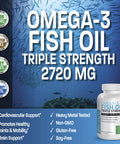 Bronson Omega 3 Fish Oil Triple Strength 2720 Mg, High Epa 1250 Mg Dha 488 Mg, Non-Gmo Heavy Metal Tested, 180 Softgels