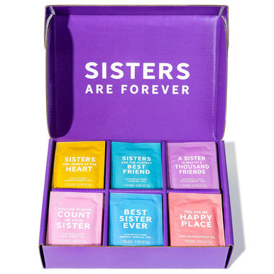 Thoughtfully Gourmet Sisters are Forever Tea Set Tea Sampler Includes 6 Flavors of Tea with Inspirational Quotes Great Sister s Set of 90