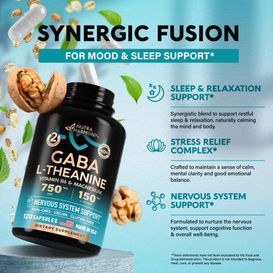 NUTRAHARMONY Gaba With L-Theanine Capsules & Vitamin B Complex Drops