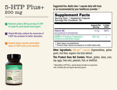 Naturewise 5-Htp 200Mg Mood Support, Natural Sleep Aid Helps Promote Healthy Eating Habits, Easy-To-Digest Delayed Release Capsul
