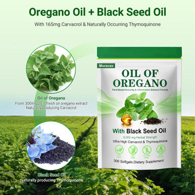 Moravax Oil Of Oregano Softgels With Black Seed Oil High Potency 300 Softgels 6000Mg