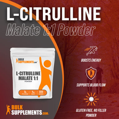 BulkSupplements L-Citrulline Malate 1:1 Powder - Supplement for Circulation & Muscle Endurance - Unflavored, - 3g , 333 Servings (1 Kilogram - 2.2 lbs)