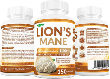 Lion s Mane Mushroom Extract - 30% Polysaccharides with Immunomodulating Properties. Provides Antioxidants. Protects cells against free radicals. 150 Capsules.