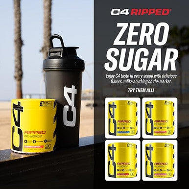 C4 Ripped Pre Workout Powder Cherry Limeade | Creatine Free + Sugar Free Preworkout Energy Supplement for Men & Women | 150mg Caffeine + Beta Alanine + Weight Loss | 30 Servings