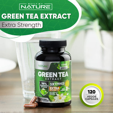 Built Nature Green Tea Extract Pills - Powerful Antioxidant Supplement - 98% Standardized Egcg 1000Mg For Natural Energy With Polyphenols - Gentle Caffeine - 120 Capsules