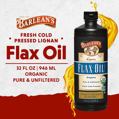 Barlean's Organic Lignan Flaxseed Oil Liquid Supplement From Cold Pressed Flax Seeds 7 230 Mg Ala Omega-3 Fatty Acids Cold Press Flax Seeds For Joint & Heart Health 32 Oz