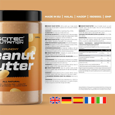 Scitec Nutrition Peanut Butter Palm Oil Free Vegan Low Salt Protein Source Low Sugar Natural Energy Boost 1 kg Crunchy