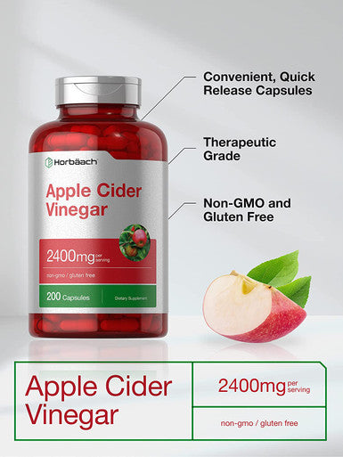 Apple Cider Vinegar Capsules | 2400mg | 200 Pills | Non-GMO, Gluten Free Supplement | by Horbaach