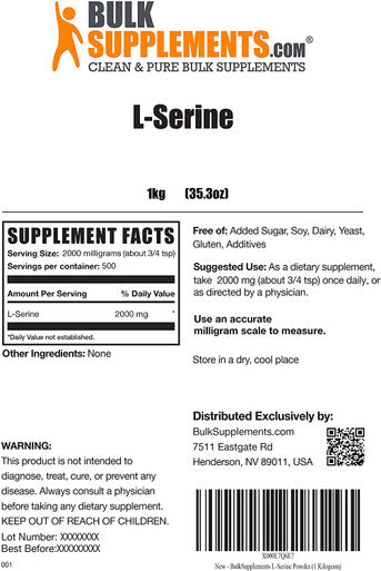 BulkSupplements L-Serine Powder - Brain Supplement - Sleep Powder - Mental Focus - Amino Acid Nutritional Supplements (1 Kilogram)