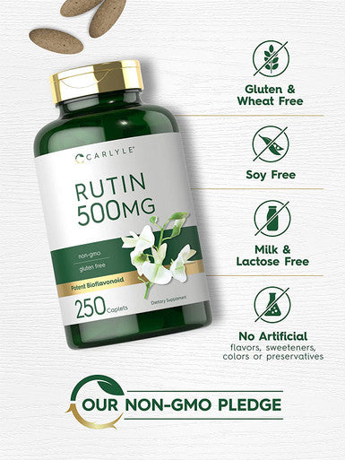 Rutin Supplement 500mg | 250 Caplets | Vegetarian, Non-GMO, Gluten Free | by Carlyle