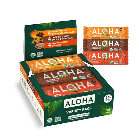 Aloha Organic Plant Based Protein Bars Chocolate Chip Cookie Dough, 1.98 Oz,(Pack of 12)