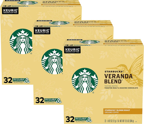 Starbucks K-Cup Coffee Pods, Starbucks Blonde Roast Hot or Iced Coffee, Veranda Blend, 60 Keurig Pods