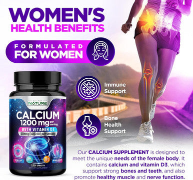 Built Nature Calcium 1200Mg With Vitamin D3 For Best Absorption - Advanced Bone Support Supplement, 1200 Mg Calcium Carbonate & 1600 Iu Vitamin D3, Slow Release For Immune Support, Easy To Swallow, 120 Tablets