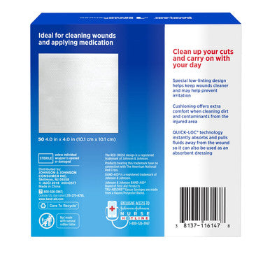 Band-Aid Brand First Aid Products Tru-Absorb Sterile Gauze Sponges For Cleaning And Cushioning Wounds, Low-Lint Design, 4 Inches By 4 Inches, Twin Pack, 2 X 50 Count