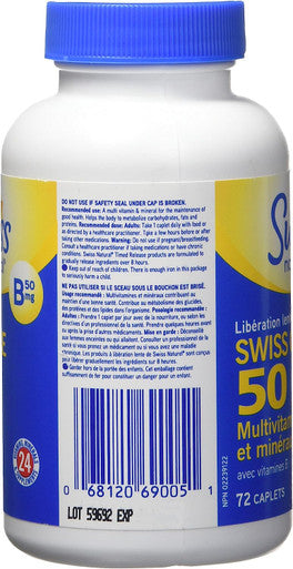 Swiss Natural Timed Release Swiss One 50 | All in One Multi Vitamin & Mineral with B Vitamins | Daily Maintenance for Overall Health | No Additives | 72 Caplets