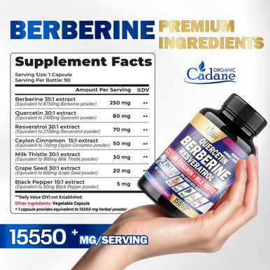 7In1 Pure Berberine Capsules 15550Mg - Concentrated With Quercetin, Resveratrol, Grape Seed & More - Supplement For Heart, Body