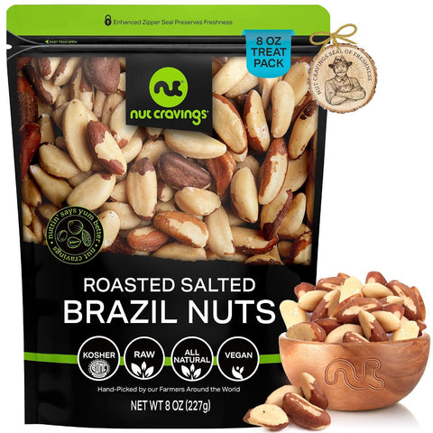 NUT CRAVINGS - Brazil Nuts Roasted & Salted - No Shell, Whole (16oz - 1 LB) Packed Fresh in Resealable Bag - Healthy Protein Food Snack, Food Assortments