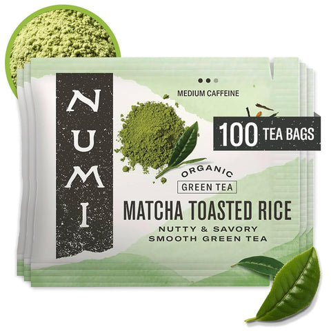 Numi Organic Matcha Toasted Rice Tea, 100 Green Tea Bags, Medium Caffeine