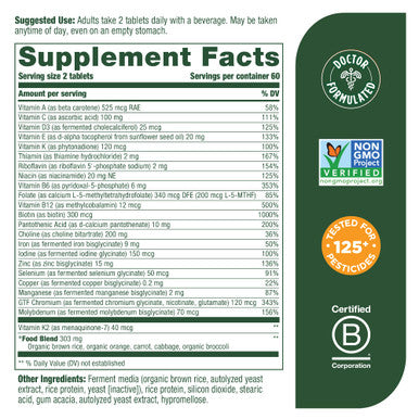 MegaFood Women'S 40+ Advanced Multivitamin For Women - Dr Formulated - Vitamin B Vitamin D3 Vitamin K2 & Choline - Energy Metabolism Brain Health & Bone Health - Vegetarian - 120 Tabs (60 Servings)