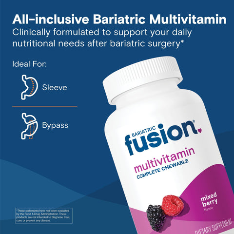 Bariatric Fusion Bariatric Multivitamin with Iron Complete Chewable Mixed Berry Post Bariatric Vitamins for Gastric Bypass and Sleeve Gastrectomy One Month Supply