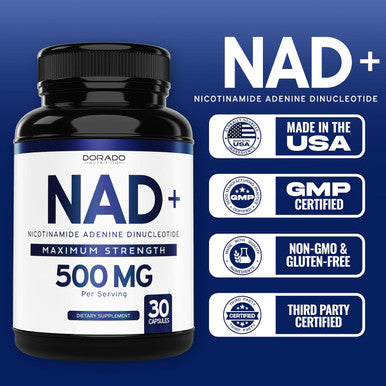 DORADO NUTRITION Nad Supplement 500Mg Of 95% Pure Nad+ Per Serving 30 Day Supply Nad Booster Similar To Nicotinamide Riboside Third Party Tested Vegan Safe Non Gmo No Fillers and Made In The Usa