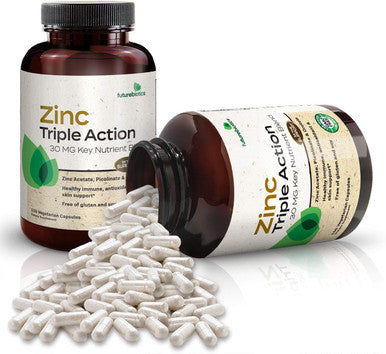 Futurebiotics Zinc Triple Action 30Mg Key Nutrient Blend Immune Support Zinc Supplement With Zinc Acetate, Picolinate & Orotate - Immune, Antioxidant & Skin Health Support - 150 Vegetarian Capsules