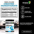 Renew Actives Creatine Monohydrate Powder, Ultimate Post Or Pre Workout Powder For Muscle Growth, Mass Gainer, And Increased Strength, 100% Pure Creatine Powder 5G Per Serving/ 60 Serving