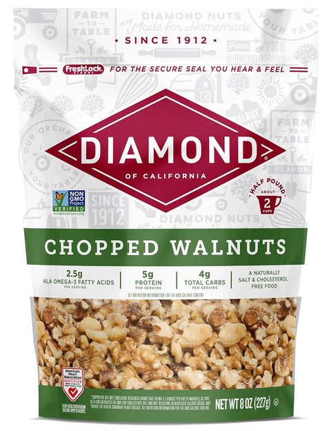 Diamond of California Chopped Walnuts, Raw Walnuts for Baking, Snacking and Salads, 8 oz.