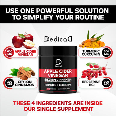 Apple Cider Vinegar Capsules 600Mg Ceylon Cinnamon 300Mg Turmeric Curcumin 300Mg & Berberine 300Mg - Dietary Supplement Support