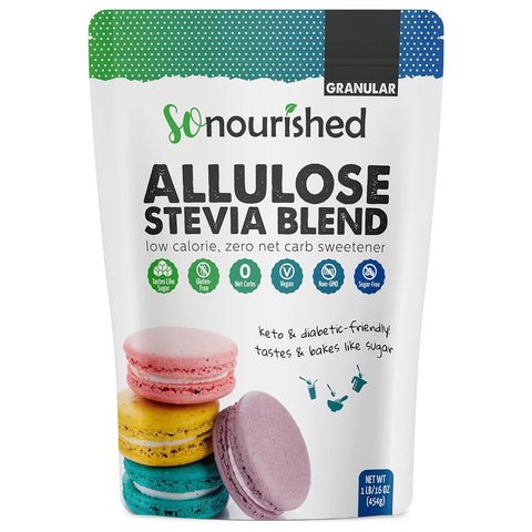 So Nourished Stevia with Allulose Sweetener Powdered 1: 1 Sugar Substitute Keto 0 Calorie 0 Net Carb NonGMO (1 lb / 16 oz)