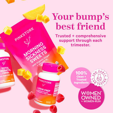 Pink Stork Prenatal Probiotics for Women with Vitamin B6 and Prebiotics - Morning Sickness Gut Microbiome and Immune Support - Pregnancy Probiotic - Pregnancy Must Haves 30 Capsules